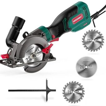 Electric Circular Saw, HYCHIKA 6.2A Mini Circular Saw with 3 Blades(4-1/2”), Compact Hand Saw Max Cutting Depth 1-7/8'' (90°), Rubber Handle, 10...