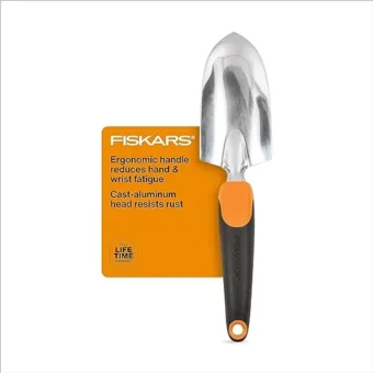 Fiskars Ergo Trowel - Heavy Duty Gardening Hand Tool with Hang Hole - Lawn and Yard Tools - Black/Orange