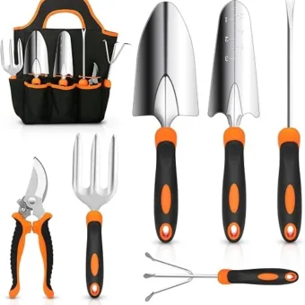 Garden Tool Set, CHRYZTAL Stainless Steel Heavy Duty Gardening Tool Set, with Non-Slip Rubber Grip, Storage Tote Bag, Outdoor Hand Tools, Ideal...