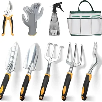 Garden Tools, 9 Piece Heavy Duty Gardening Tools Set with Non-Slip Rubber Grip, Stainless Steel Garden Tool, Gifts for Kids, Women, Husbands, and...