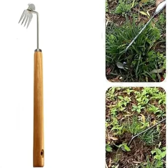 Gardening Hand Weeder Tool (Round Head tip Gear （ Long Wooden Handle), pc, 1