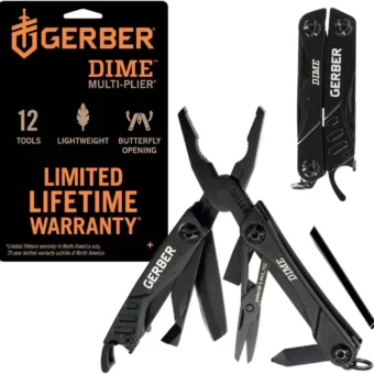 Gerber Gear Dime 12-in-1 Mini Multi-tool - Needle Nose Pliers, Pocket Knife, Keychain, Bottle Opener - EDC Gear and Equipment - Black