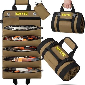 Gift for Men,Premium Tool Roll up Bag - Heavy Duty Small Tool Bag Organizer and Storage with W/Detachable Pouches,Waterproof Oxford Cloth,Suitable...