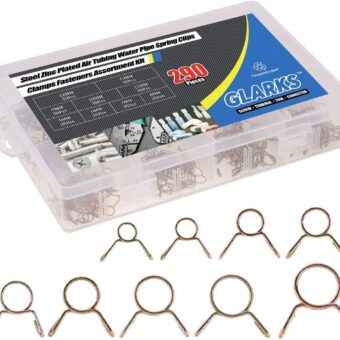 Glarks 290Pcs Fuel Line Hose Water Pipe Air Tubing Spring Clips Clamps Assortment Kit - Size 5-13MM