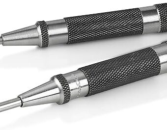 Heavy Duty Automatic Center Punch with Hardened Steel - Pack of 2 Premium Universal Metal Hand Tool for Machinists and Carpenters Spring Loaded...