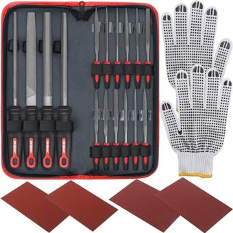 Hi-Spec 16 Piece Metal Hand & Needle Files Tool Set Kit. Large & Small Mini T12 Carbon Steel Flat, Half, Round, Triangle Files. Complete in a...