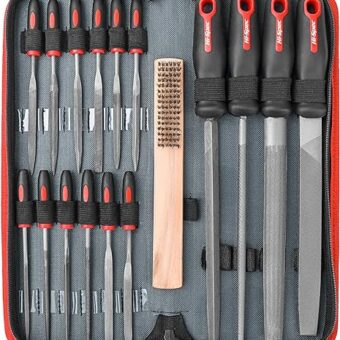 Hi-Spec 17 Piece Metal Hand & Needle File Tool Kit Set. Large & Small Mini T12 Carbon Steel Flat, Half-Round, Round & Triangle Files. Complete in a...