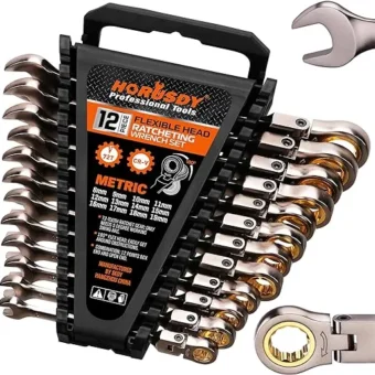 HORUSDY 12-Piece Metric Flex-Head Ratcheting Wrench Set Set with Organizer | 8-19 mm Ratchet Combination Wrenches Set | 72-Teeth | Chrome Vanadium...