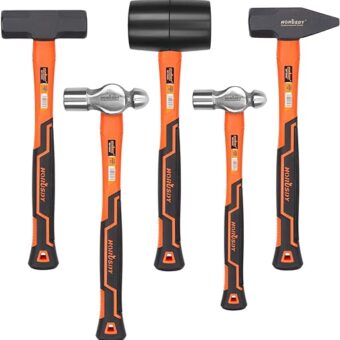 HORUSDY 5-Piece Hammer Set, 16oz Ball Pein Hammer | 32oz Ball Pein Hammer | 32oz Rubber Mallet | 3lb Sledge Hammer | 3lbCross Peen Hammer