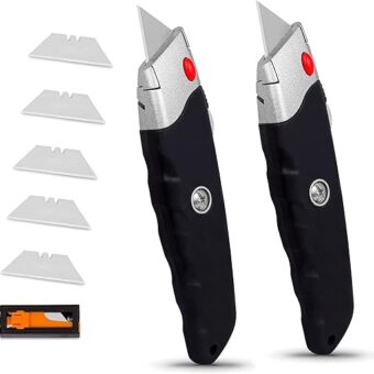 Internet's Best Premium Utility Knife | Box Cutter Retractable | Set of 2 | Retractable blade | Rubber Handle | 2 Utility Knives included | Razor...