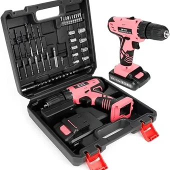 Jar-Owl 21V Pink Cordless Drill Set for Women，350 in-lb Torque, 0-1350RMP Variable Speed, 10MM 3/8'' Keyless Chuck, 18+1 Clutch, 1.5Ah Li-Ion...