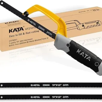 KATA Hacksaw, Compact Hand Operating Hack Saw with 10 Inch Aluminum Frame and 2 Piece Extra Flexible Bi-Metal HSS Blades, Suitable for Wood and...