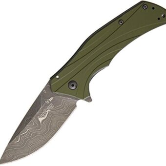 Kershaw Knockout A/O Folding Knife OD Green, 3.25 inches Damascus - 1870OLDAM