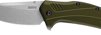 Kershaw Link Olive Stonewash Pocketknife, 3.25" Magnacut Steel Drop Point Blade, Assisted One-Handed Flipper Opening, Folding EDC, Stainless Steel,...