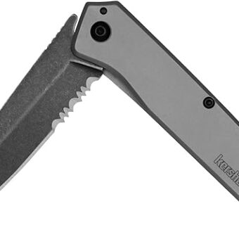 Kershaw Misdirect Pocketknife; 2.9 in. 4Cr13 Black-Oxide Blackwash Finish Blade, Stainless Steel Stonewash Finish Handle Equipped with Assisted...