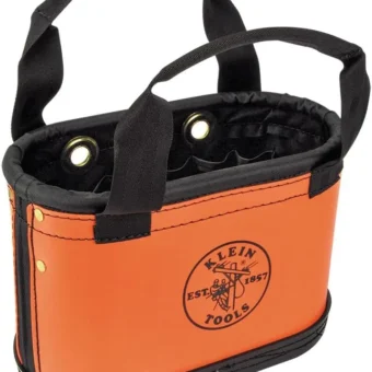 Klein Tools 5144HBS Hard-Body Bucket, Oval Tool Bucket Organizer with Knife Sheath and 14 Other Pockets, Orange/Black