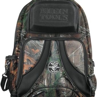 Klein Tools 55421BP14CAMO Tool Bag Backpack, Heavy Duty Tradesman Pro Tool Organizer / Tool Carrier has 39 Pockets, Molded Base, Camo Design