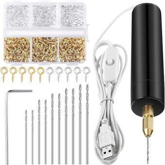 Leifide Electric Resin Drill Set, Including 300 Gold Silver Eye Screws, 10 Twist Drill Bits Tools, Electric Mini Drill with Wrench Hex Pin Vise for...