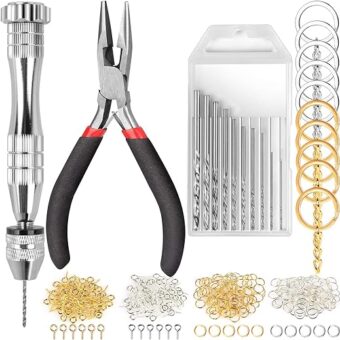 LEOBRO 222 PCS Pin Vise Kit for Resin Molds, Steel Hand Drill with Drill Bits & Grip Nose Pliers & Keychain Supplies Jump Rings, Hand Drill for...