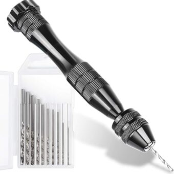 LEOBRO Hand Drill for Resin Molds, 12 cm Black Pin Vise with 10 PCS Steel Drill Bits (0.8-3mm), for Drilling Holes in Epoxy Resin, Polymer Clay,...