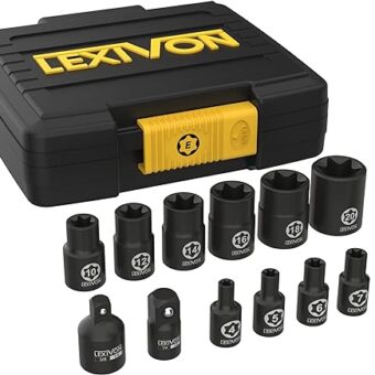 LEXIVON E-TORX Socket Set, Chrome Vanadium Alloy Steel | 13-Piece Female Star Socket E4 - E20 Set | Enhanced Storage Case (LX-147)