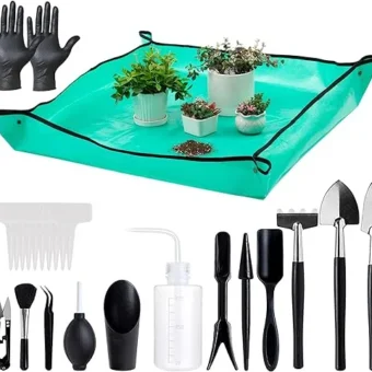 Melphoe 25Pcs Mini Garden Hand Transplanting Succulent Tools Set, 39.4" Thickened Repotting Mat & Plant Tag, Miniature Planting Indoor Fairy Care,...