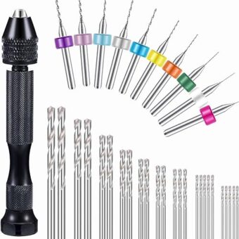 Mudder 36 Pieces Hand Drill Set, Include Pin Vise Hand Drill, Mini Drills and Twist Drills for Craft Carving DIY (0.3-1.2 mm PCB Drill)