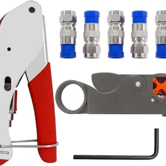 mxuteuk RG59 RG6 Coax Cable Crimper Tool Coaxial Compression Tool Fitting Wire Stripper With 5PCS F Type RG6 Compression Connectors