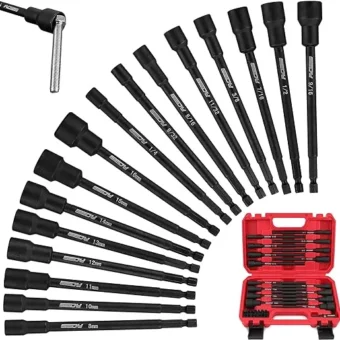 Nut Driver Impact Bit Set - 31-Piece Magnetic Socket Impact Drill Bit Tool Sets Extra Long Hex Nut Setter Driver Holder - Metric SAE Screwdriver...