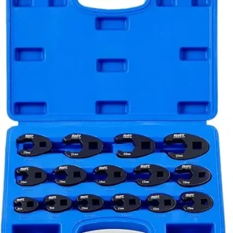 Orion Motor Tech Crowfoot Wrench Set for 8 to 24 mm Flare Nuts, Crowfoot Flare Nut Tool Kit, 15 Piece Large & Small Metric Wrench Set for 3/8" and...