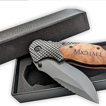 Personalized Pocket Knife For Men Engraved Olive Wood Handle With Gift Box