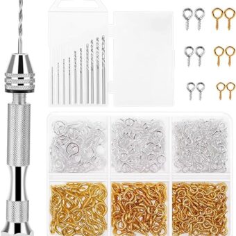 Pin Vise for Resin Casting Molds, Shynek Hand Drill for Jewelry Making Resin Tools Includes 1Pcs Push Hand Drill 10Pcs Drill Bits 480Pcs Eye Screws...