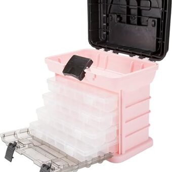 Pink Tool Box – Durable Tackle Box Organizer with 4 Compartments for Hardware, Fishing Tackle, Beads, Hair Accessories and More by Stalwart