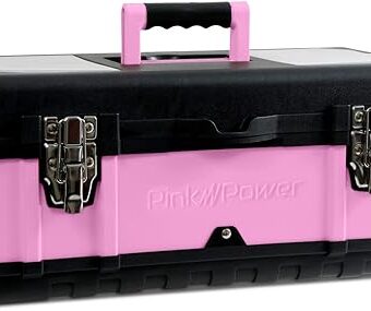 Pink Tool Box for Women - 18" Small Metal & Plastic Portable Lightweight Pink Locking Empty Toolbox Chest - Craft Tote Storage Tool Case Organizer...