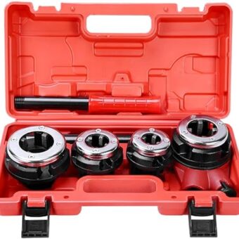 Pipe Threader kit, Manual Plumber Pipe Threading Set, Ratcheting Pipe Threading Tool Set with Storage Case (4 Dies-1/2" 3/4" 1" 1-1/4")