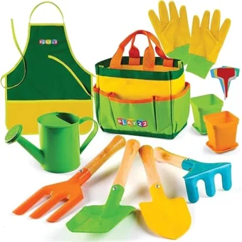 Play22 Kids Gardening Tool Set 12 PCS - Kids Gardening Tools Shovel Rake Fork Trowel Apron Gloves Watering Can and Tote Bag, Toddler Gardening...