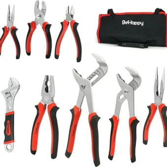 Pliers Set 8Pcs, Pliers Tool Set, Premium Cr-Ni Construction (10", 8" Groove Joint Pliers, 8" Adjustable Wrench, 8" Linesman,8",6" Long Needle...