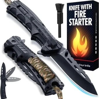 Pocket Knife - Tactical Folding Knife - Spring Assisted Knife with Fire Starter Paracord Handle - Best EDC Survival Hiking Hunting Camping - Knife...