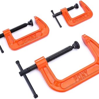 PONY Malleable Iron C-Clamp Set, 3-Piece, (1", 2", 3") Orange