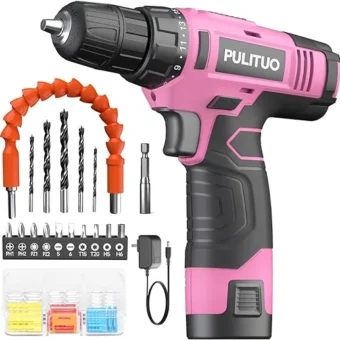 PULITUO 12V Pink Cordless Drill Set Power Drill Kit with Battery and Charger,electric drill home improvement,3/8-Inch Keyless Chuck,Built-in...