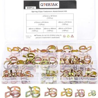 QTEATAK 60 Pcs Fuel Silicone Vacuum Hose Spring Band Type Action Pipe Clamp Low Pressure Air Clip Clamp SIZE: 6mm 9mm 10mm 12mm 14mm 15mm