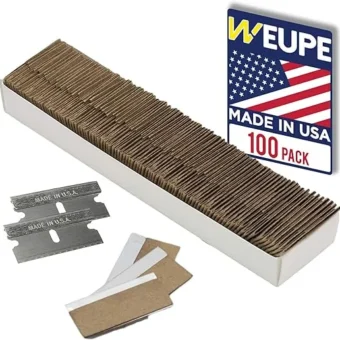 Razor Blades Utility: Single Edge Razor Blades 100 Pack, Razor Blade Scraper Refills, Steel Box Cutter Blades USA-Made, Safety Straight Edge Razor...