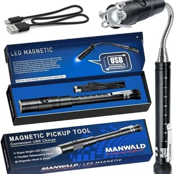 Rechargeable Magnetic Pickup Tool, Gifts for Men, Telescoping Magnetic Flashlights with Extendable Magnet Stick, Cool Gadgets Gifts for Men, Dad,...