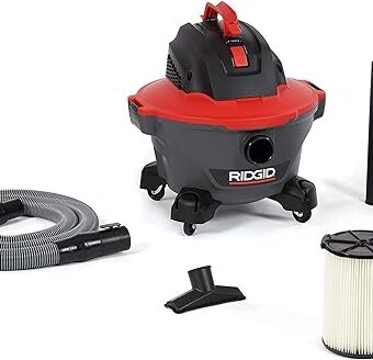 RIDGID 62698 RT0600 NXT 6-Gal. Wet Dry Shop Vacuum with Casters, 4.25 Peak HP Motor, and Pro Locking Hose, Dark Gray and Red