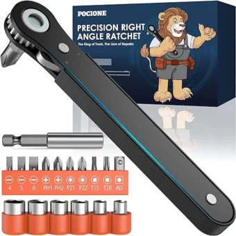 Right Angle Screwdriver Mens Gifts - 90 Degree Offset Ratcheting Screwdriver Pocket Mini Low Profile Ratchet Wrench Bit Socket Set for Tight Space...