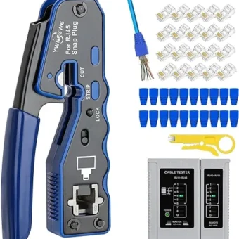 RJ45 Crimp Tool Kit Pass Thru Ethernet Crimper for Cat5e Cat6 Cat6a 8P8C Modular Connectors, All-in-One Cat6 Crimping Tool and Tester(9V Battery...