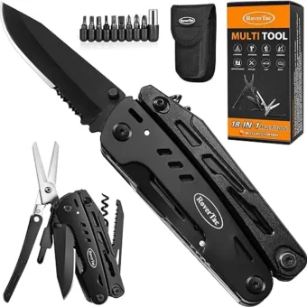 RoverTac Multitool Pocket Knife Tactical Camping Survival Knife Gifts for Men Dad Husband 18 in 1 Multi Tool Knife Pliers Scissors Saw Corkscrew...