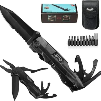 RoverTac Pocket Knife Tactical Folding Knife Multi Tool Survival Camping Knife, Multitool Knife Pliers Bottle & Can Opener 9-Pack Screwdrivers...