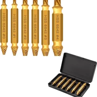 Screw Extractor Damaged Screw-Remover - 6 Pcs HSS 6542 Stripped Screw Extractor Kit for Easily and Quickly Remove Common Sizes of Damaged, Broken...