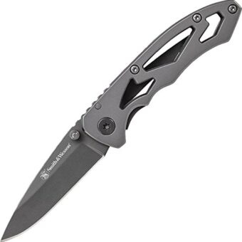 Smith & Wesson CK400 5.4in High Carbon S.S. Folding Knife with a 2.2in Drop Point Blade and Stainless Steel Handle for Outdoor, Tactical, Survival...